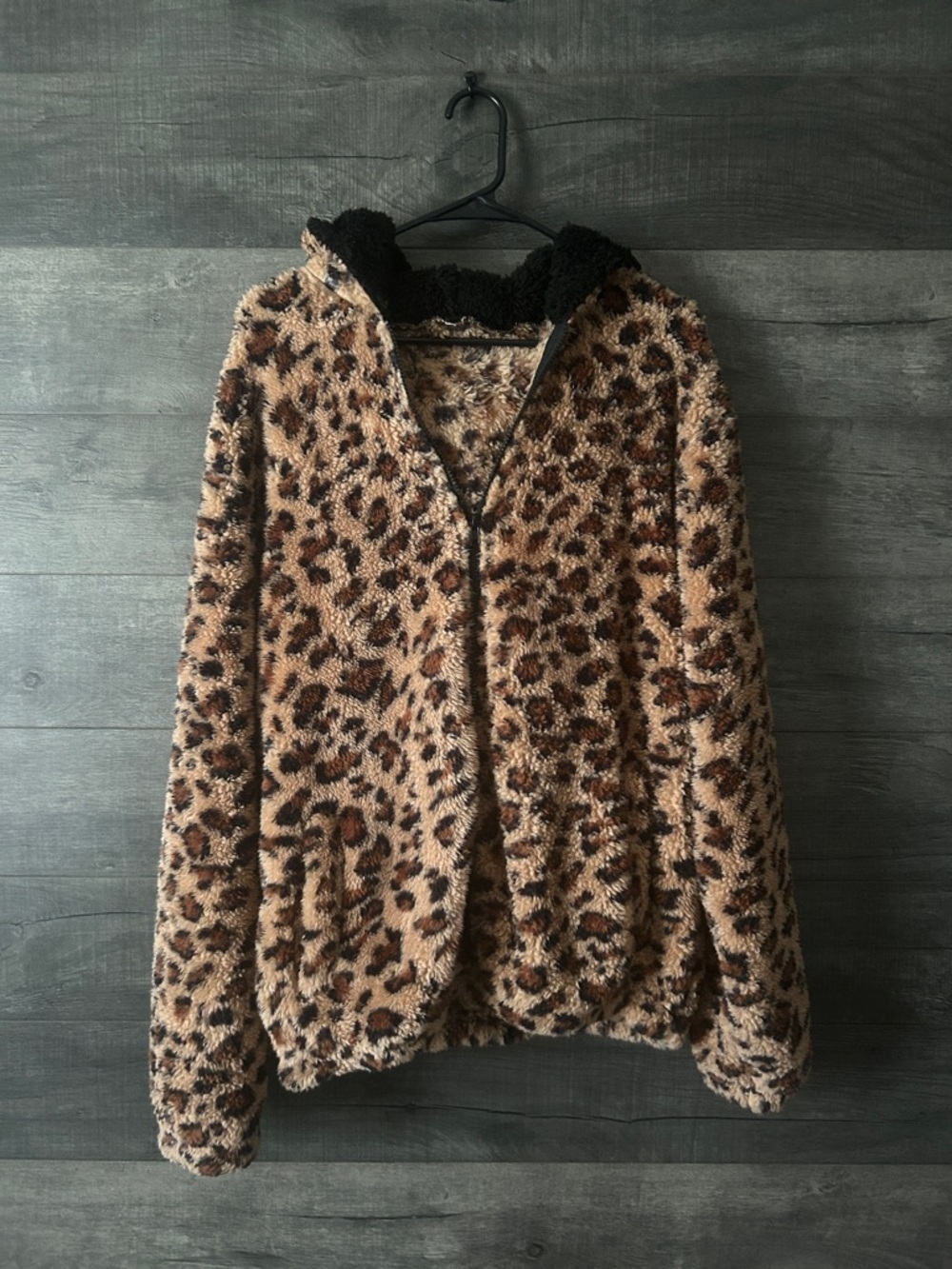 Leopard Teddy Zip Up Jacket